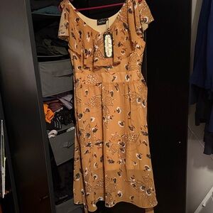 Voodoo Vixen Mustard Floral Midi Dress